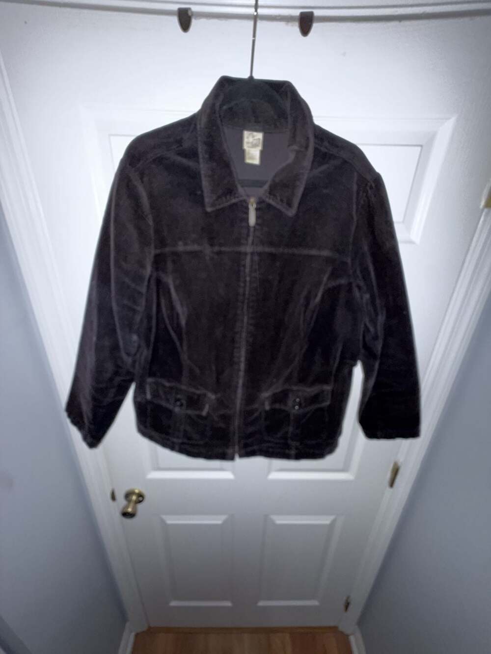 Vintage Oversized Black Cotton Blend Corduroy Zip-Up Jacket